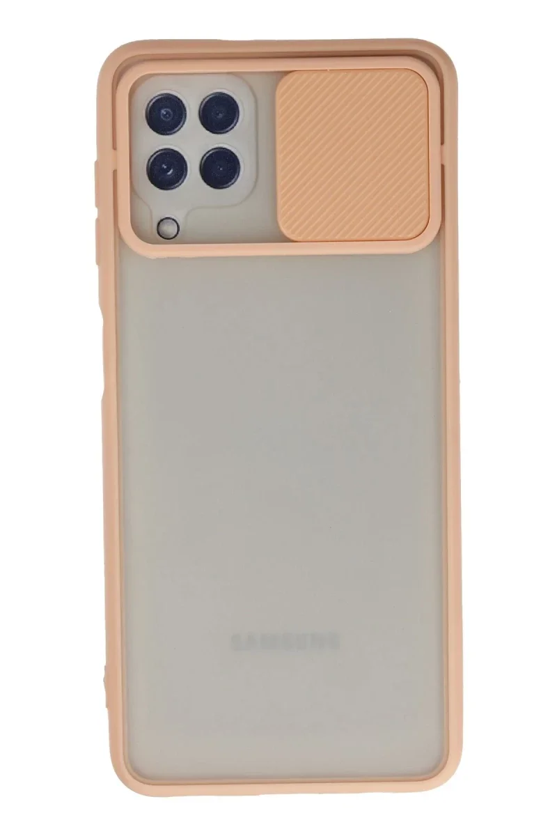 Samsung Galaxy A22 Kılıf Palm Buzlu Kamera Sürgülü Silikon - Pembe Samsung Galaxy A22 Kılıf Palm Buzlu Kamera Sürgülü Silikon - Pembe