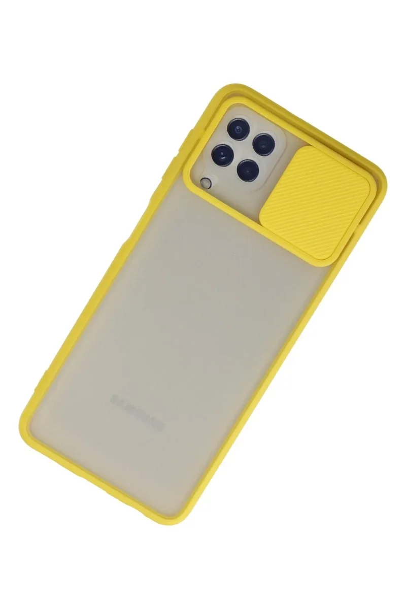 Samsung Galaxy A22 Kılıf Palm Buzlu Kamera Sürgülü Silikon - Sarı