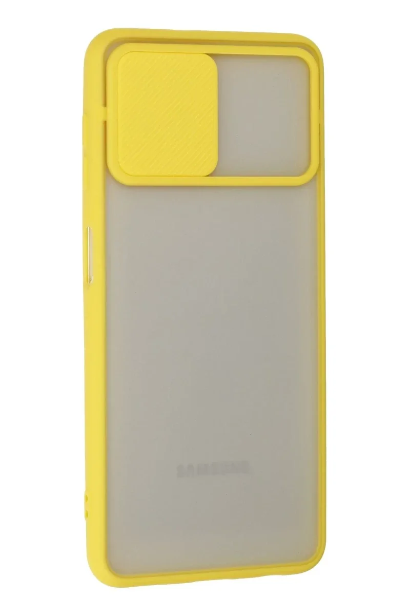 Samsung Galaxy A22 Kılıf Palm Buzlu Kamera Sürgülü Silikon - Sarı