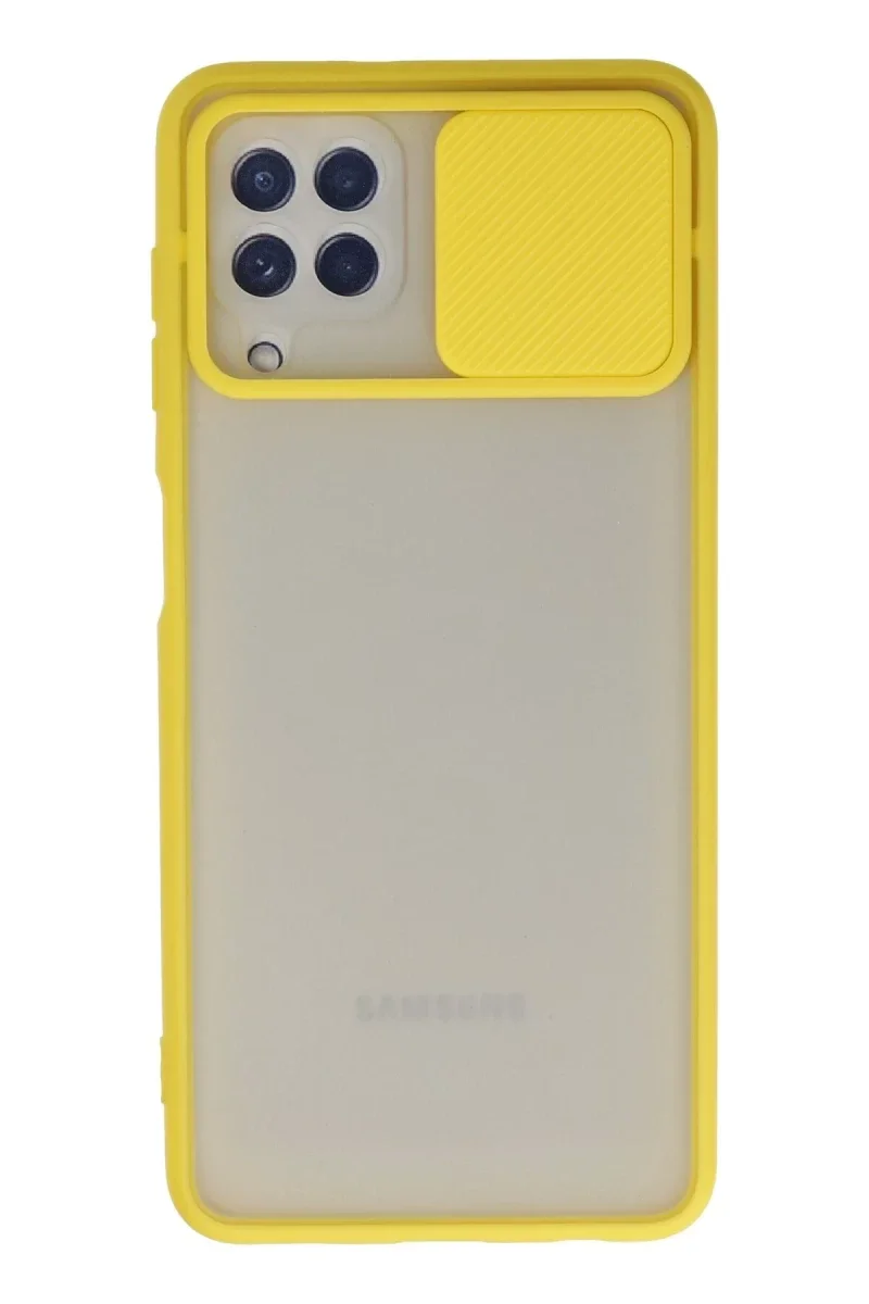 Samsung Galaxy A22 Kılıf Palm Buzlu Kamera Sürgülü Silikon - Sarı