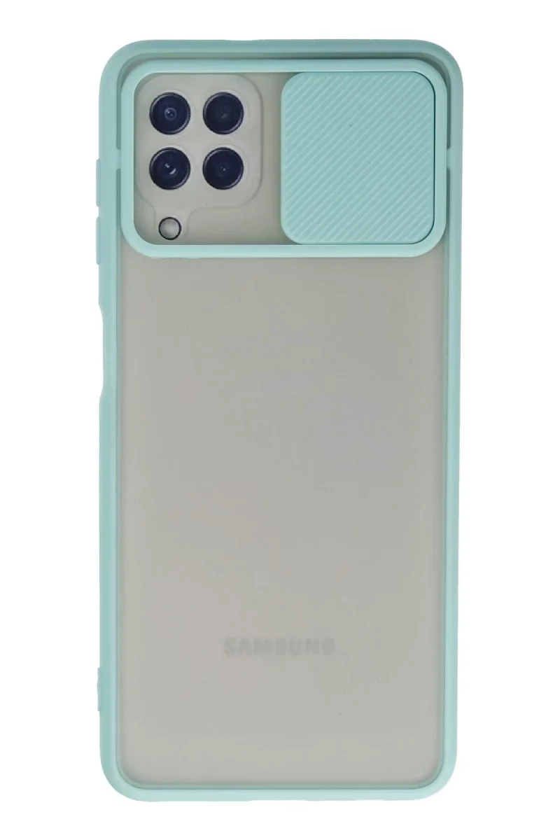Samsung Galaxy A22 Kılıf Palm Buzlu Kamera Sürgülü Silikon - Turkuaz