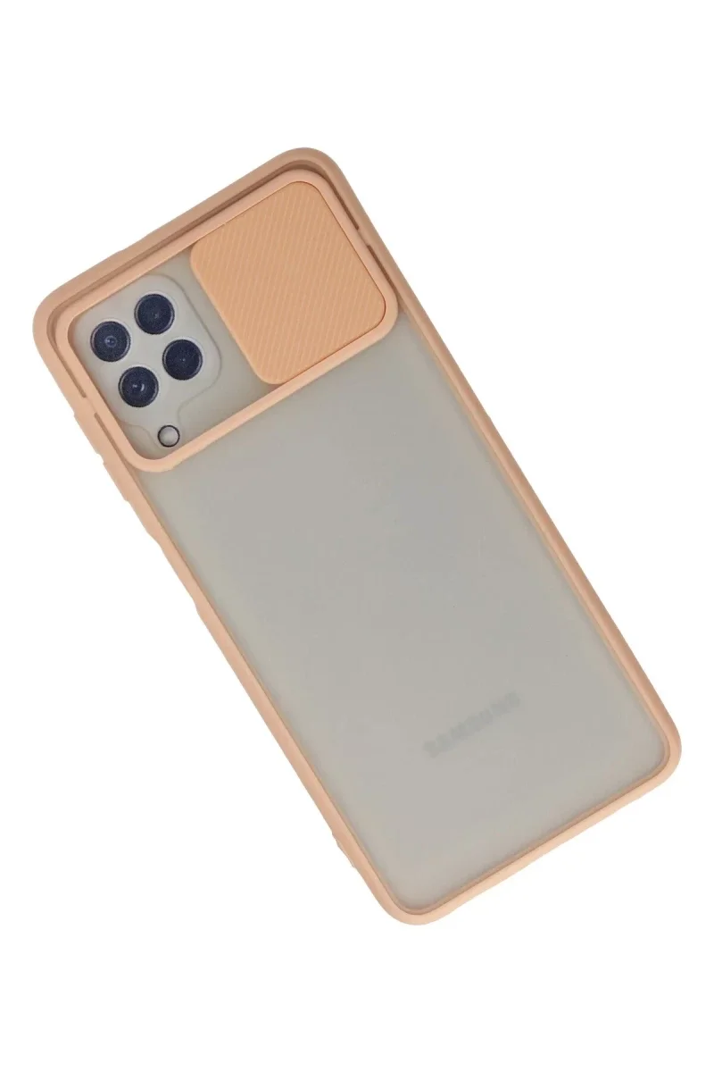 Samsung Galaxy A22 Kılıf Palm Buzlu Kamera Sürgülü Silikon - Pembe Samsung Galaxy A22 Kılıf Palm Buzlu Kamera Sürgülü Silikon - Pembe
