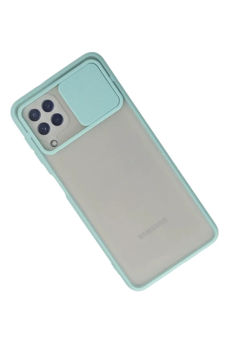 Samsung Galaxy A22 Kılıf Palm Buzlu Kamera Sürgülü Silikon - Turkuaz