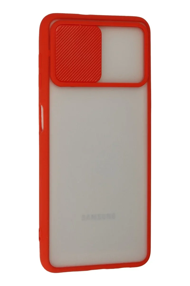 Samsung Galaxy A22 Kılıf Palm Buzlu Kamera Sürgülü Silikon - Kırmızı Samsung Galaxy A22 Kılıf Palm Buzlu Kamera Sürgülü Silikon - Kırmızı