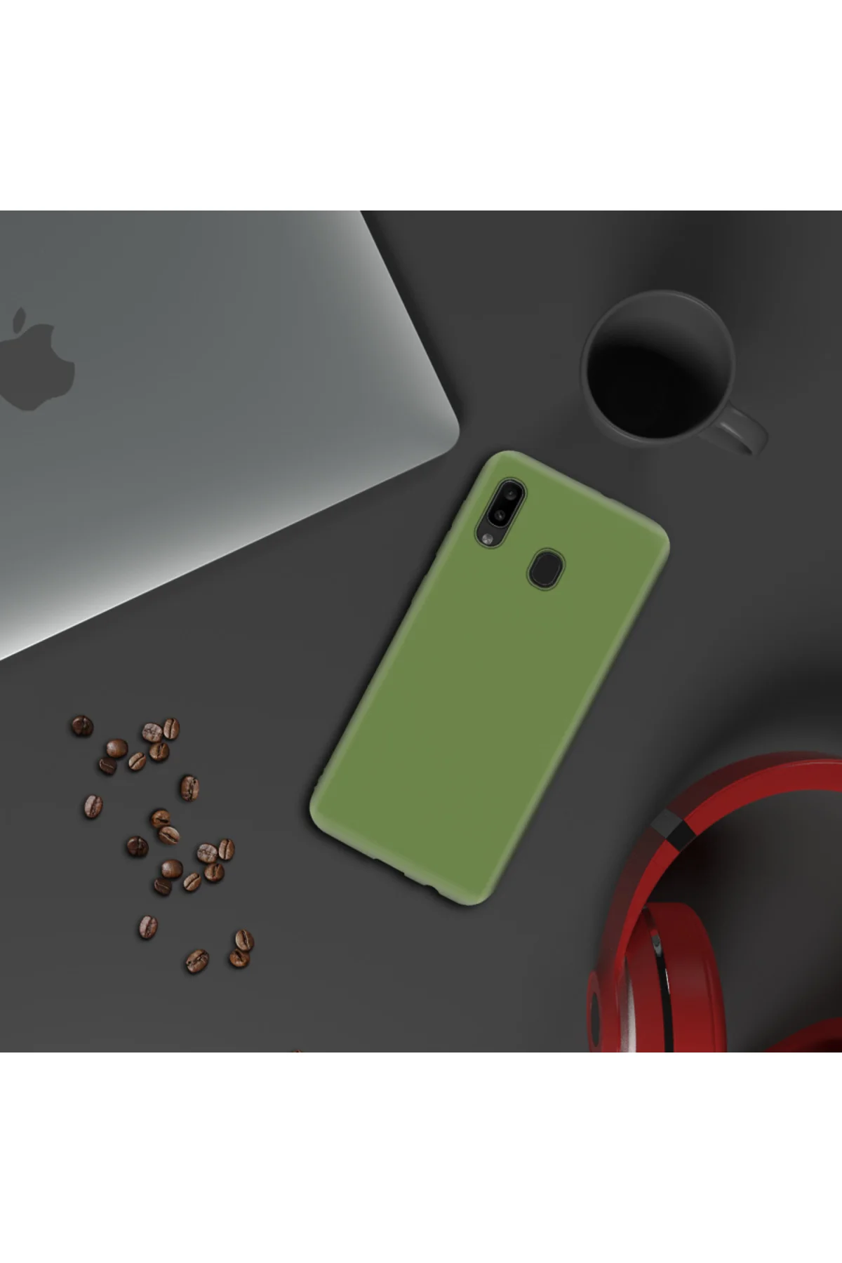Samsung Galaxy A30 İnce Mat Silikon Kılıf Haki
