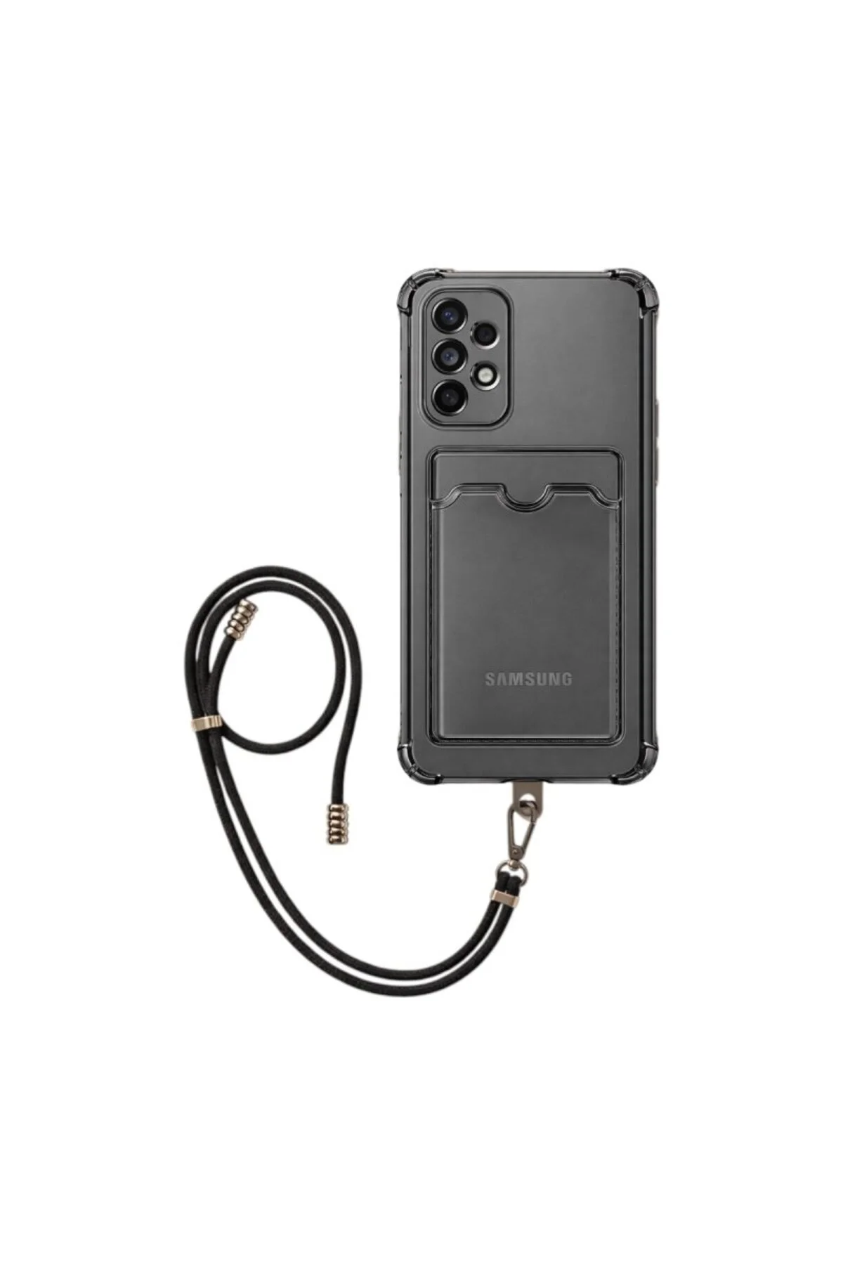Samsung Galaxy A33 Kartlıklı Askı+Aparatlı Antişok Kılıf Siyah Samsung Galaxy A33 Kartlıklı Askı+Aparatlı Antişok Kılıf Siyah