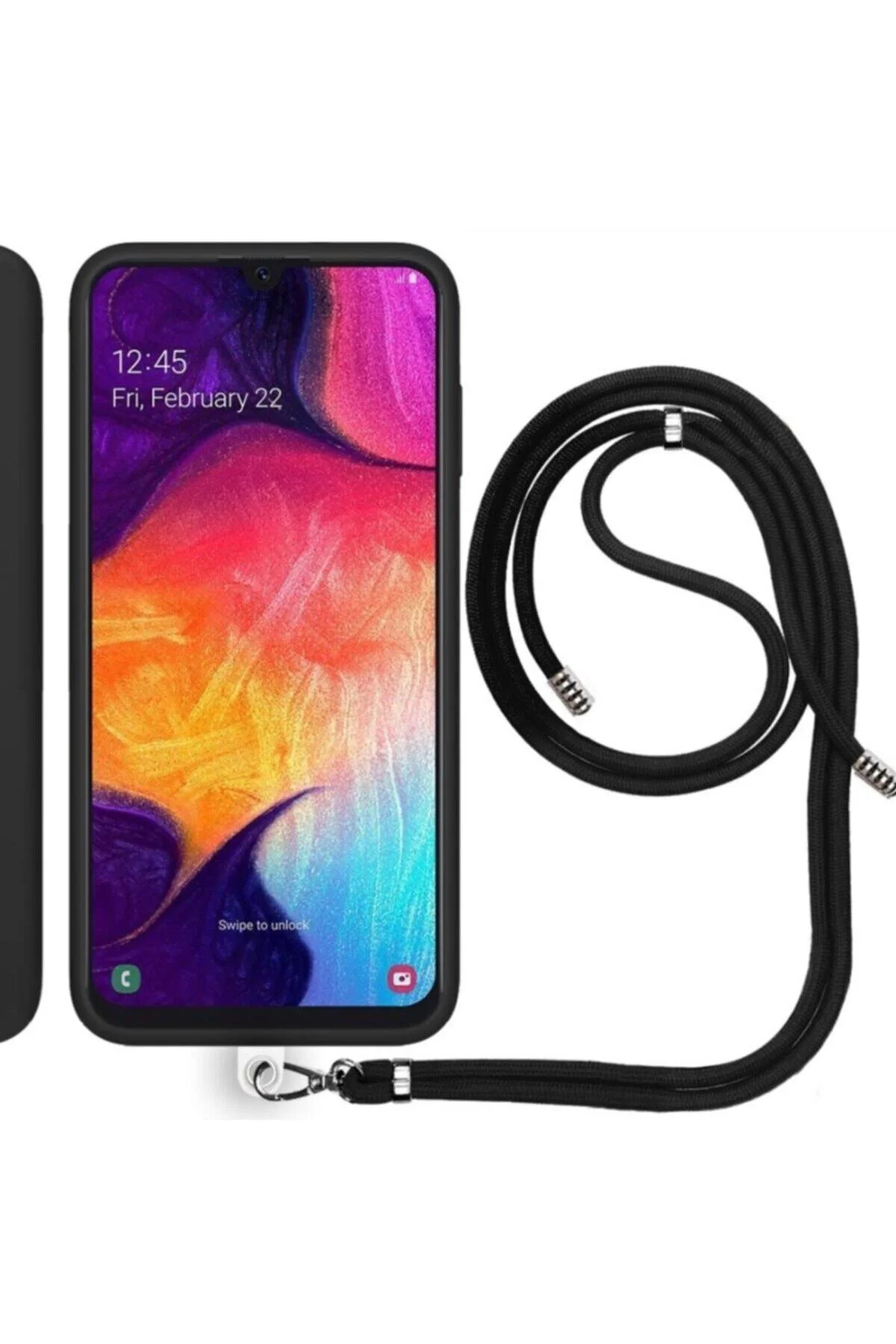 Samsung Galaxy A50 (A505F) İp Askılı Silikon Kılıf Siyah