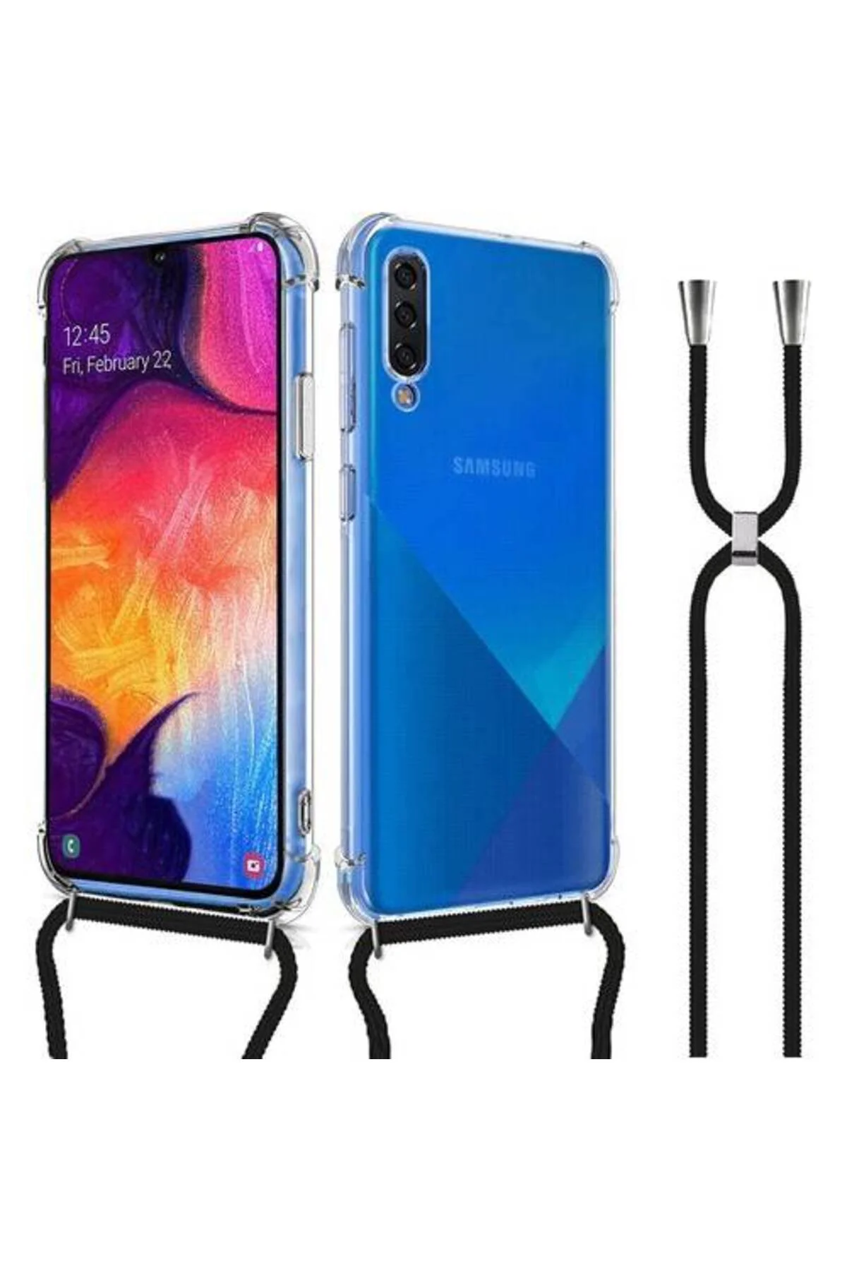 Samsung Galaxy A50 Askılı İpli Şeffaf Tank Kılıf