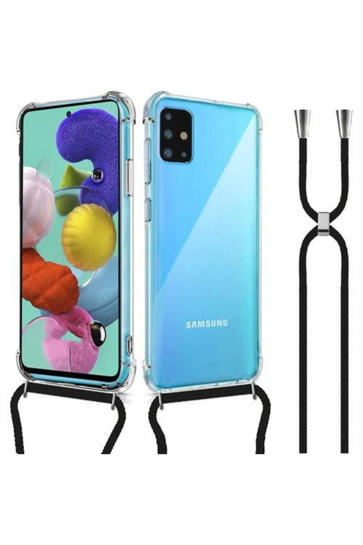 Samsung Galaxy A51 Askılı İpli Şeffaf Tank Kılıf