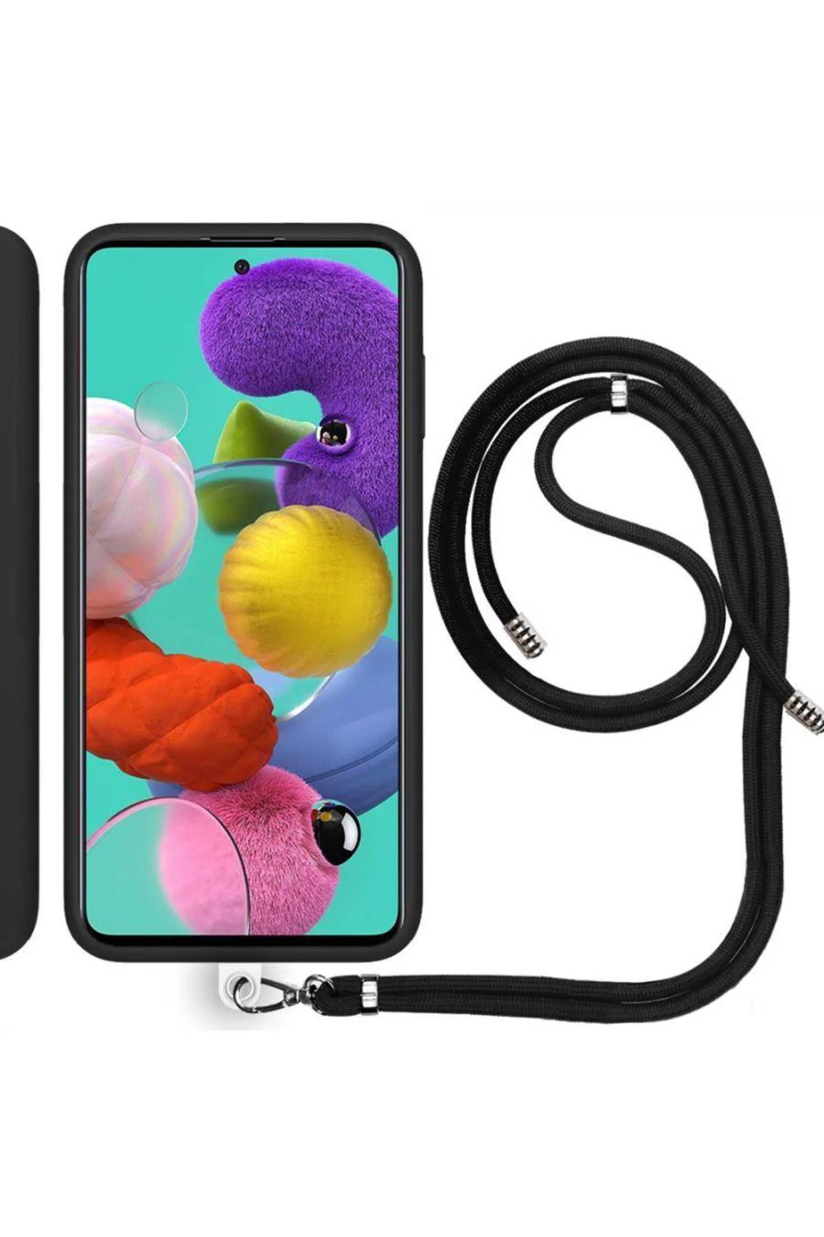 Samsung Galaxy A52 İp Askılı Silikon Kılıf Siyah Samsung Galaxy A52 İp Askılı Silikon Kılıf Siyah