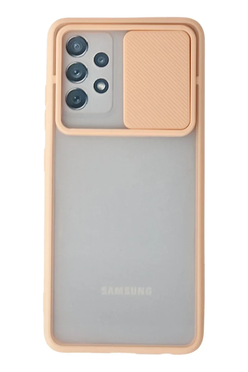 Samsung Galaxy A52 Kılıf Palm Buzlu Kamera Sürgülü Silikon - Pembe Samsung Galaxy A52 Kılıf Palm Buzlu Kamera Sürgülü Silikon - Pembe