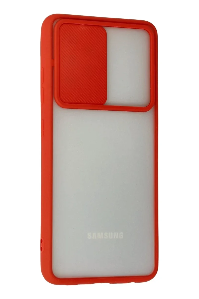 Samsung Galaxy A52 Kılıf Palm Buzlu Kamera Sürgülü Silikon - Kırmızı Samsung Galaxy A52 Kılıf Palm Buzlu Kamera Sürgülü Silikon - Kırmızı