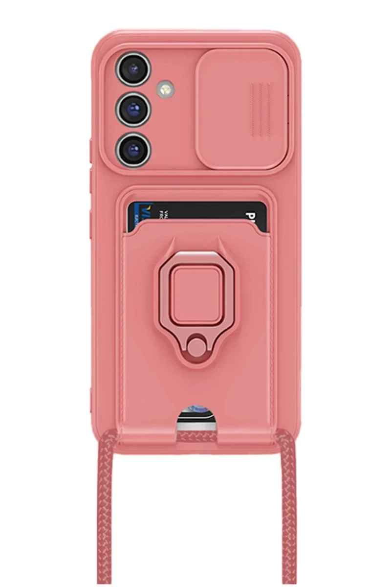 Samsung Galaxy A54 5G Kılıf Zuma Kartvizitli Yüzüklü Silikon - Pembe