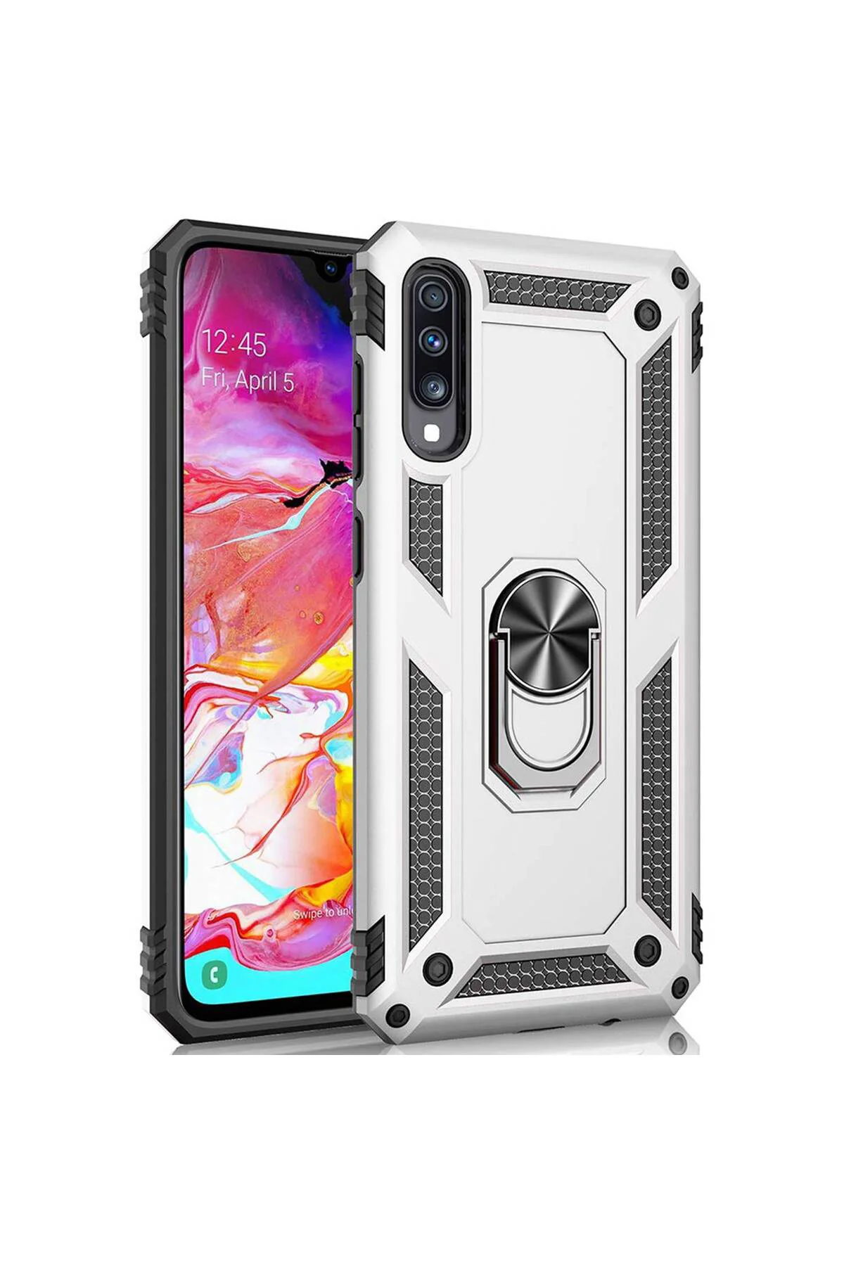 Samsung Galaxy A70 (a705f) Yüzüklü Tank Kılıf Gümüş