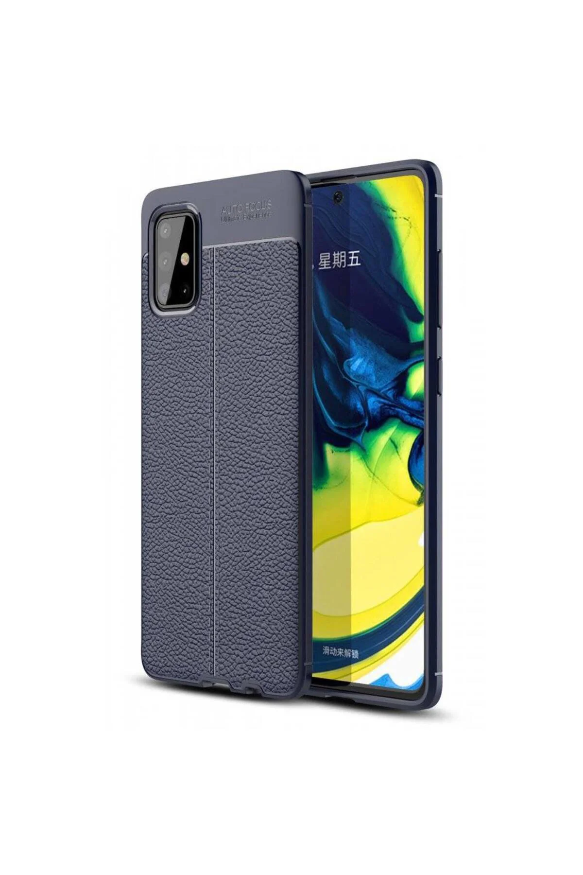 Samsung Galaxy A71 Deri Görünümlü Silikon Lacivert