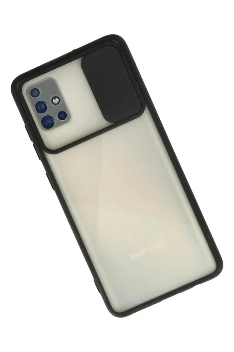 Samsung Galaxy A71 Kılıf Palm Buzlu Kamera Sürgülü Silikon - Siyah Samsung Galaxy A71 Kılıf Palm Buzlu Kamera Sürgülü Silikon - Siyah