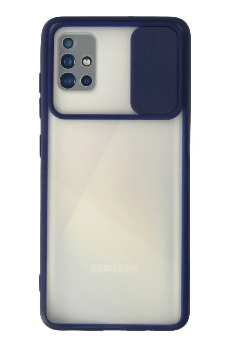Samsung Galaxy A71 Kılıf Palm Buzlu Kamera Sürgülü Silikon - Lacivert Samsung Galaxy A71 Kılıf Palm Buzlu Kamera Sürgülü Silikon - Lacivert