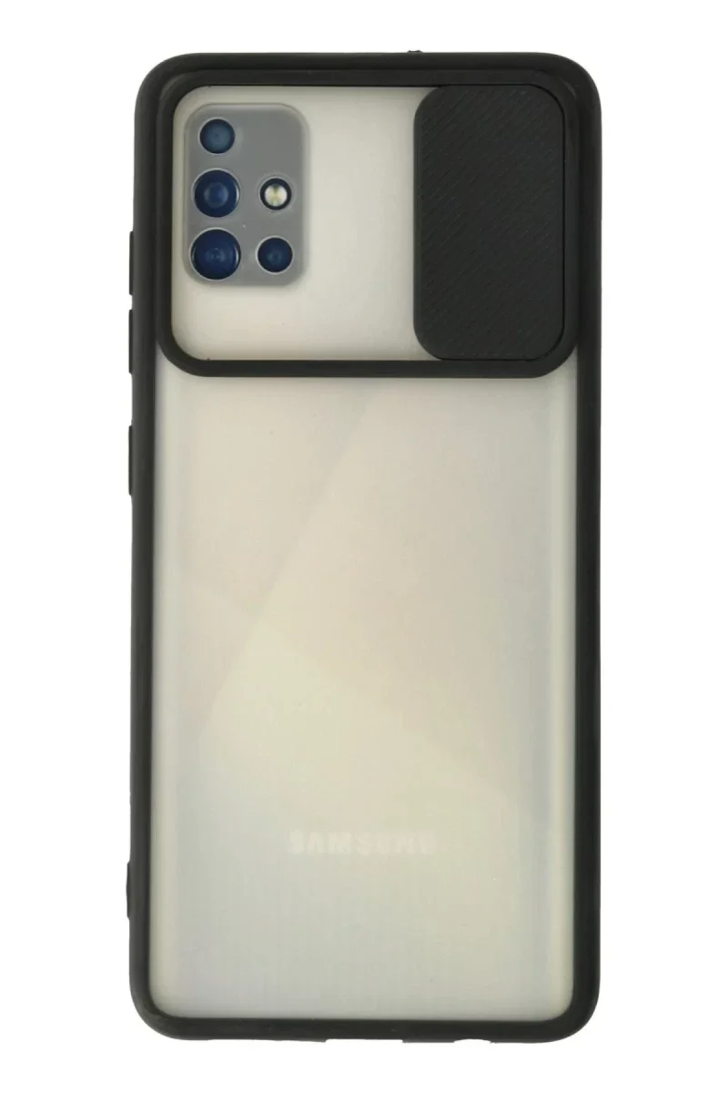 Samsung Galaxy A71 Kılıf Palm Buzlu Kamera Sürgülü Silikon - Siyah Samsung Galaxy A71 Kılıf Palm Buzlu Kamera Sürgülü Silikon - Siyah