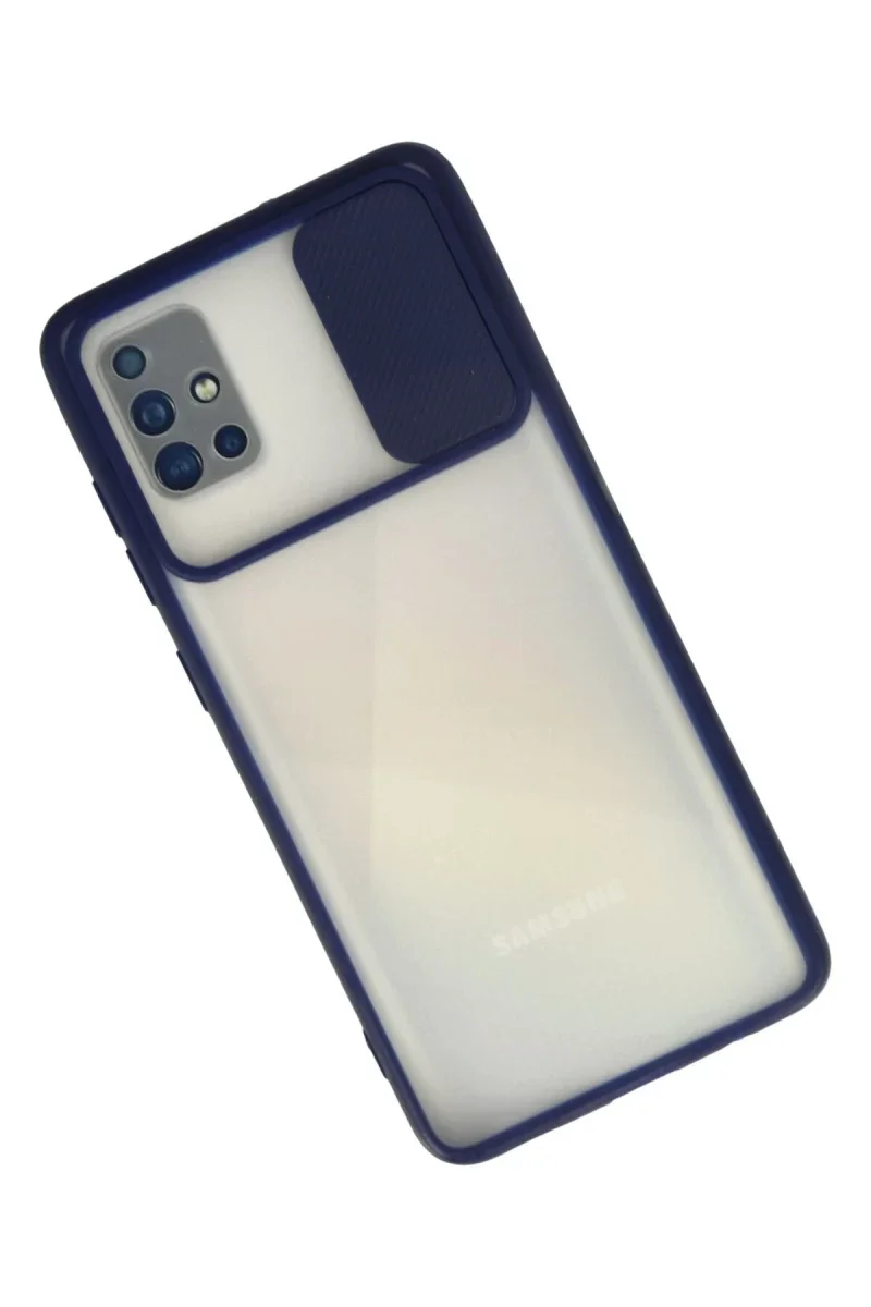 Samsung Galaxy A71 Kılıf Palm Buzlu Kamera Sürgülü Silikon - Lacivert Samsung Galaxy A71 Kılıf Palm Buzlu Kamera Sürgülü Silikon - Lacivert