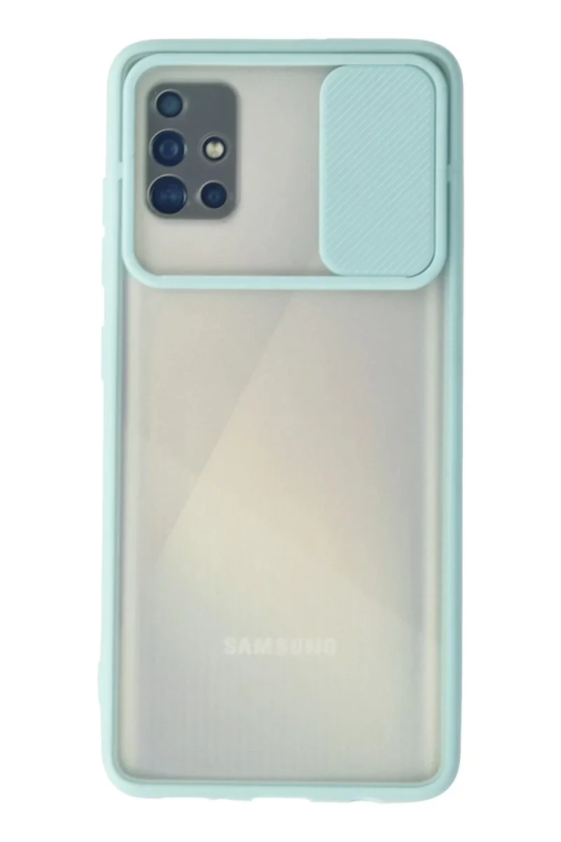 Samsung Galaxy A71 Kılıf Palm Buzlu Kamera Sürgülü Silikon - Turkuaz