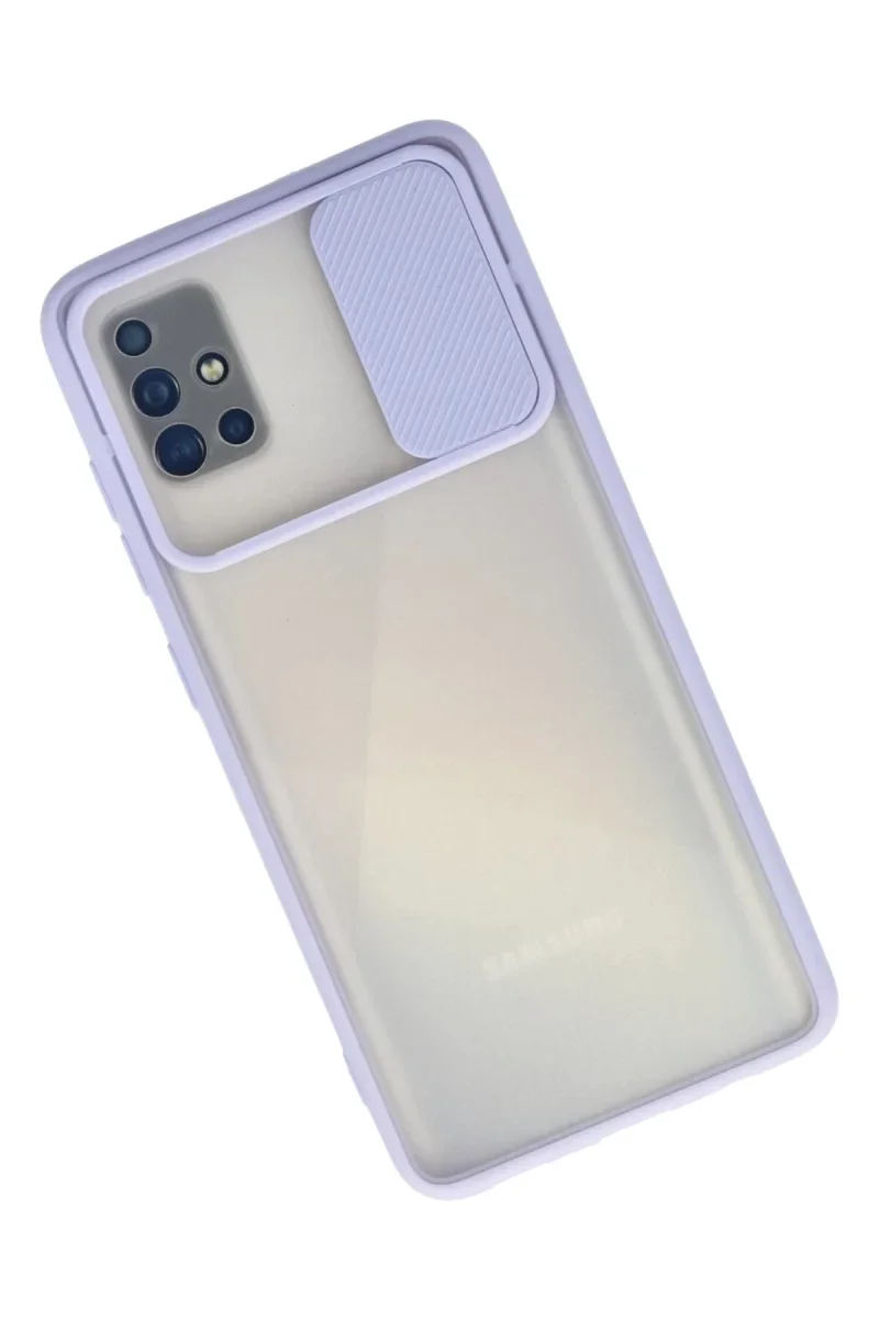 Samsung Galaxy A71 Kılıf Palm Buzlu Kamera Sürgülü Silikon - Lila Samsung Galaxy A71 Kılıf Palm Buzlu Kamera Sürgülü Silikon - Lila