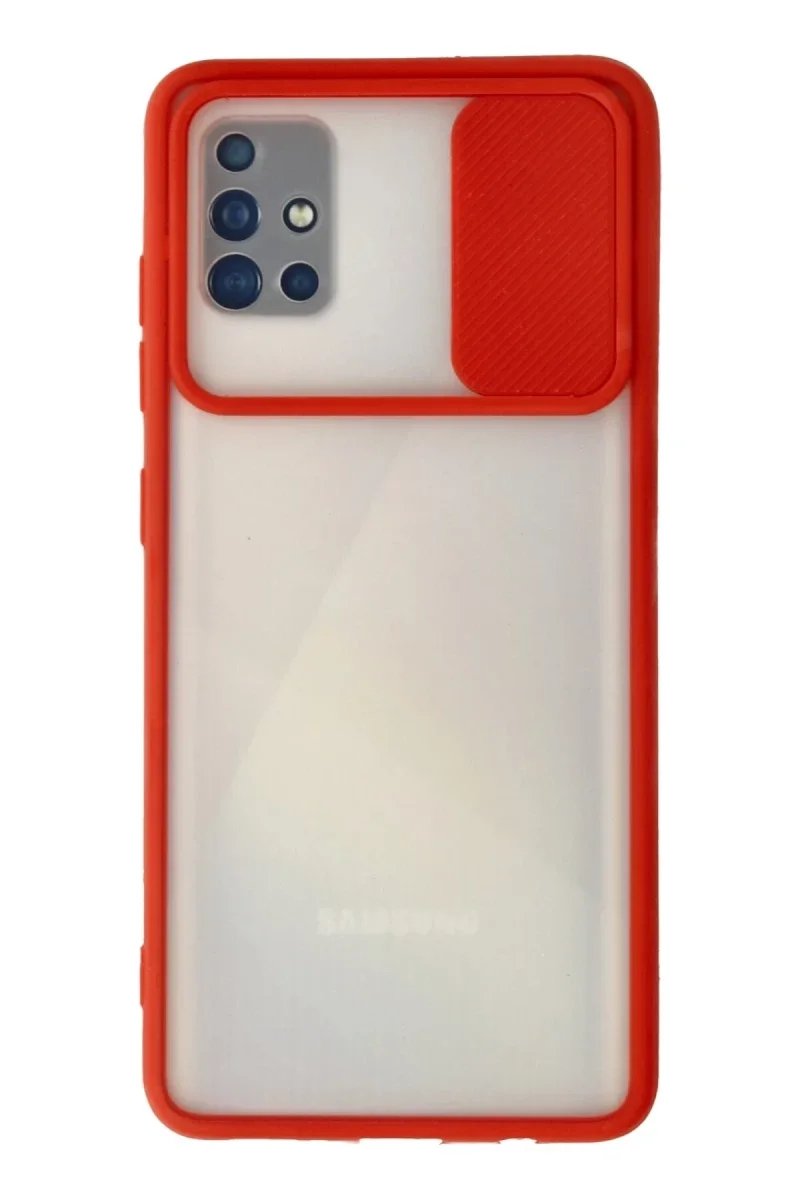 Samsung Galaxy A71 Kılıf Palm Buzlu Kamera Sürgülü Silikon - Kırmızı