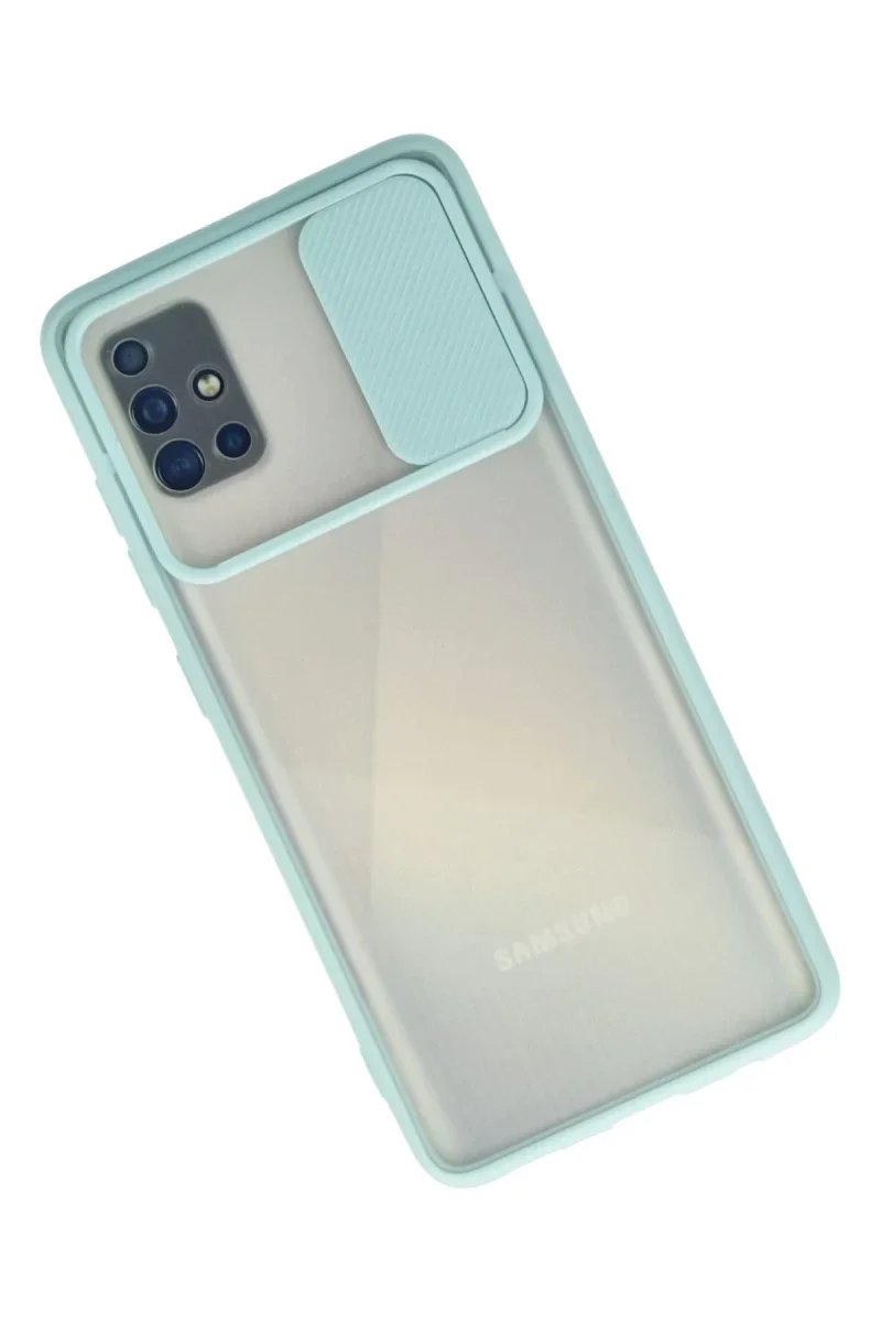 Samsung Galaxy A71 Kılıf Palm Buzlu Kamera Sürgülü Silikon - Turkuaz