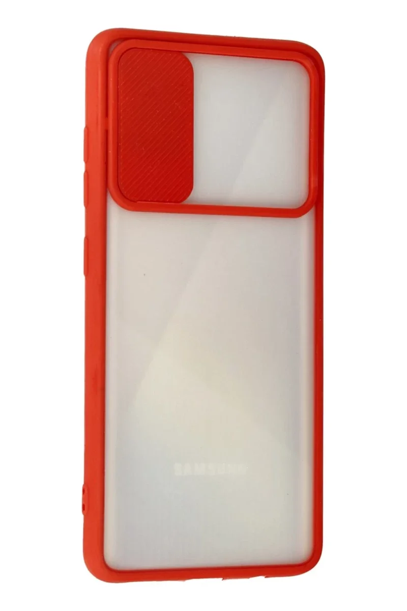 Samsung Galaxy A71 Kılıf Palm Buzlu Kamera Sürgülü Silikon - Kırmızı