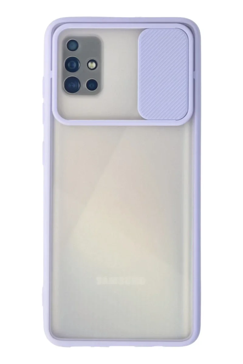 Samsung Galaxy A71 Kılıf Palm Buzlu Kamera Sürgülü Silikon - Lila Samsung Galaxy A71 Kılıf Palm Buzlu Kamera Sürgülü Silikon - Lila