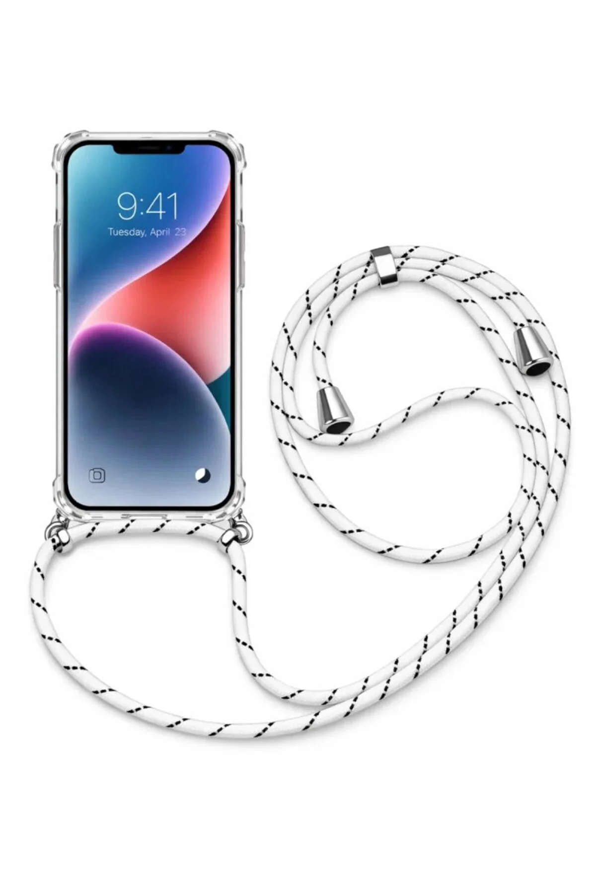 Samsung Galaxy J7 Boyun Askılı Şeffaf Tank Kılıf Siyah-Beyaz