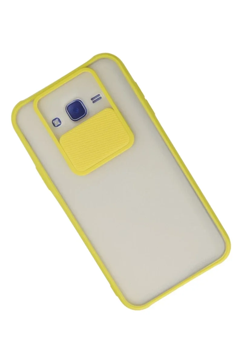 Samsung Galaxy J7 Kılıf Palm Buzlu Kamera Sürgülü Silikon - Sarı Samsung Galaxy J7 Kılıf Palm Buzlu Kamera Sürgülü Silikon - Sarı