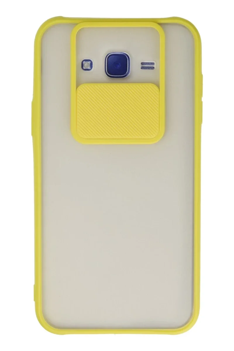 Samsung Galaxy J7 Kılıf Palm Buzlu Kamera Sürgülü Silikon - Sarı Samsung Galaxy J7 Kılıf Palm Buzlu Kamera Sürgülü Silikon - Sarı