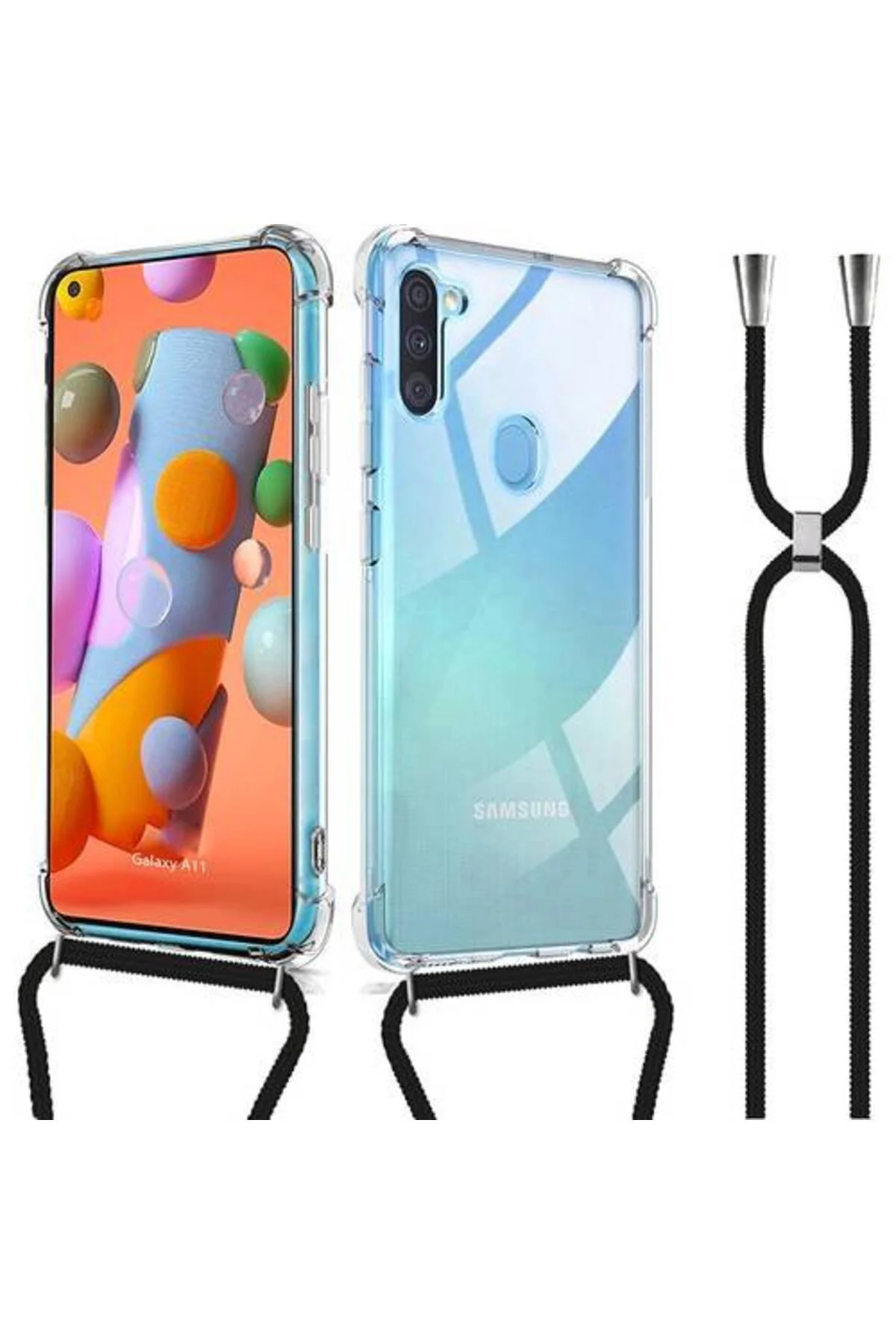 Samsung Galaxy M11 Askılı İpli Şeffaf Tank Kılıf