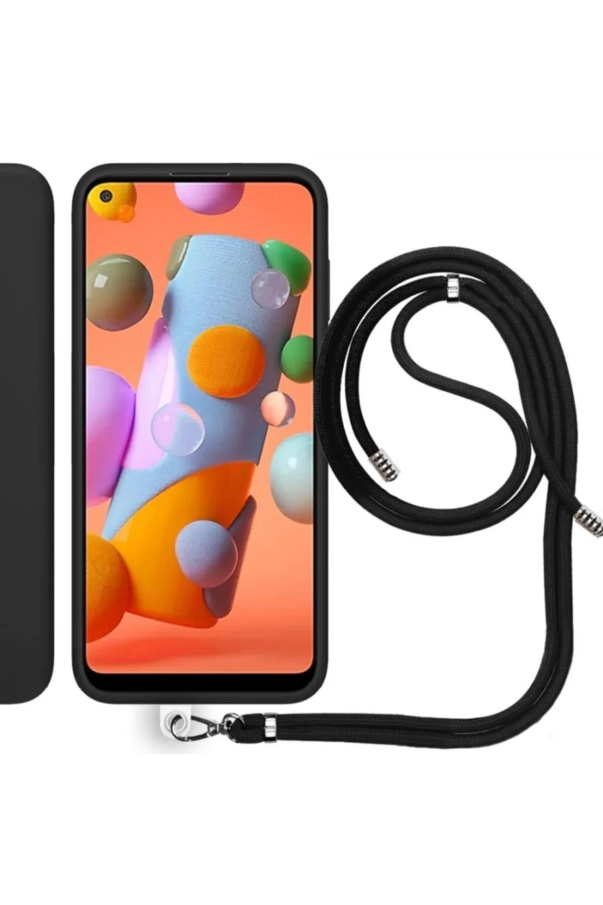 Samsung Galaxy M11 (M115F) İp Askılı Silikon Kılıf Siyah