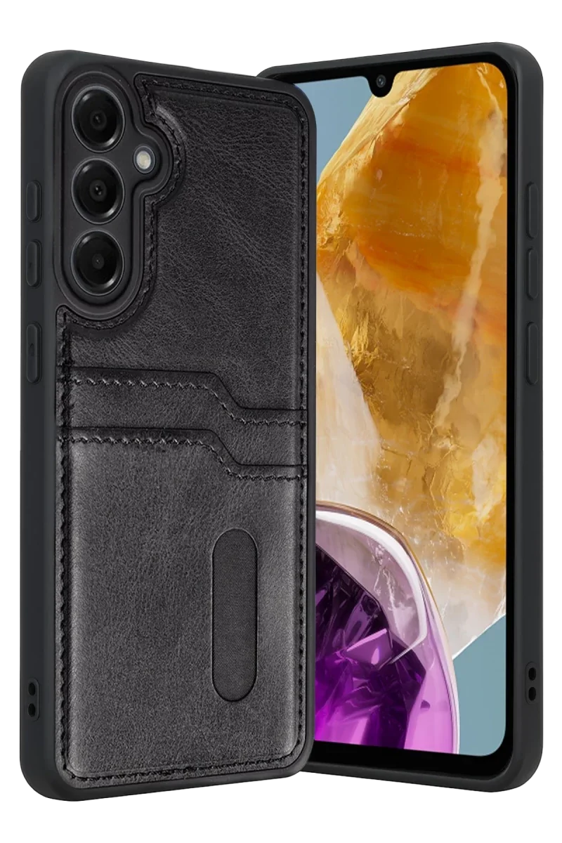 Samsung Galaxy M15 Sara Kartvizitli Deri Kılıf - Siyah Samsung Galaxy M15 Sara Kartvizitli Deri Kılıf - Siyah