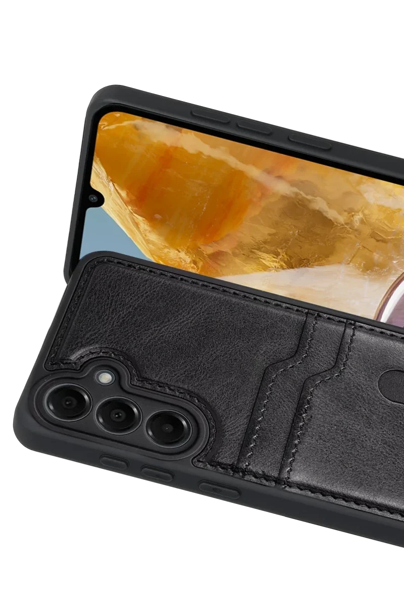Samsung Galaxy M15 Sara Kartvizitli Deri Kılıf - Siyah Samsung Galaxy M15 Sara Kartvizitli Deri Kılıf - Siyah