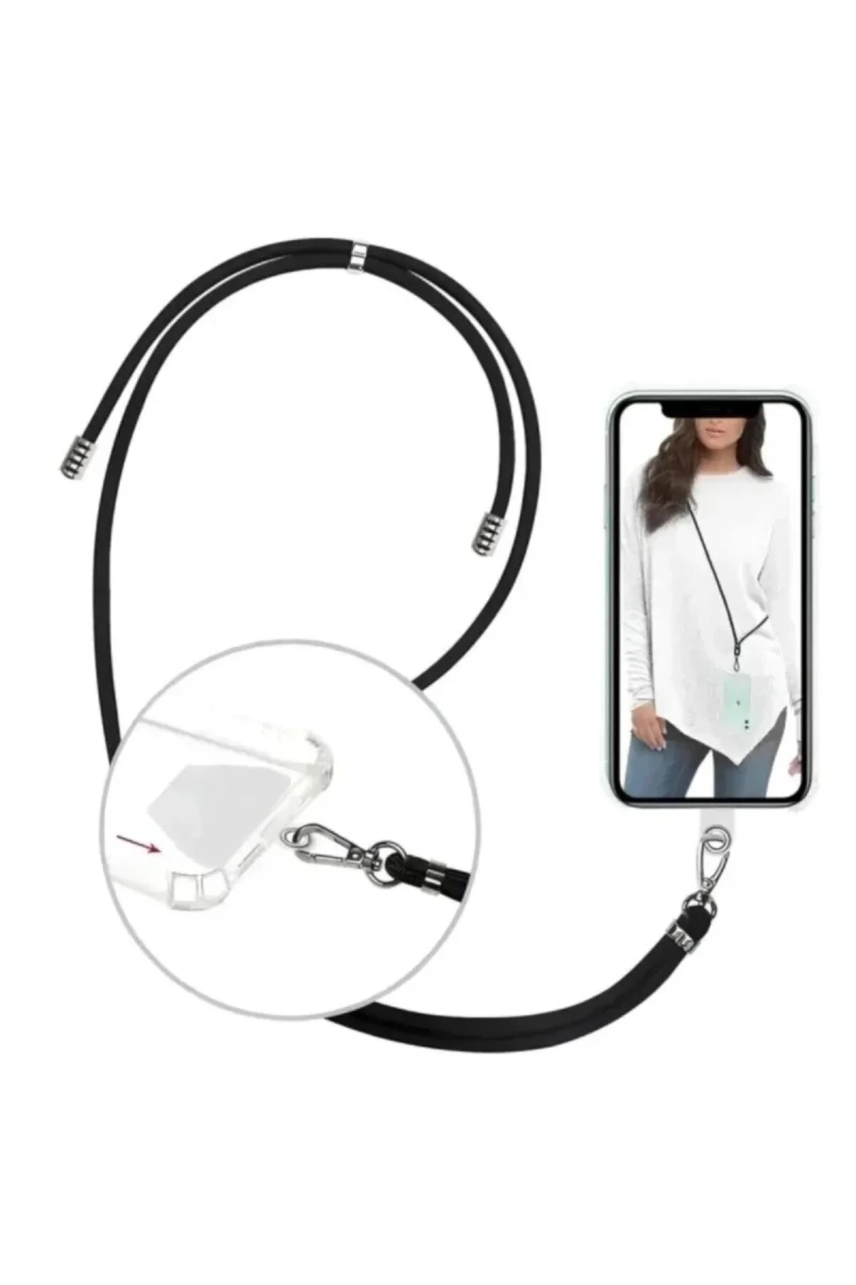 Samsung Galaxy M22 İp Askılı Şeffaf Silikon Kılıf Siyah Samsung Galaxy M22 İp Askılı Şeffaf Silikon Kılıf Siyah