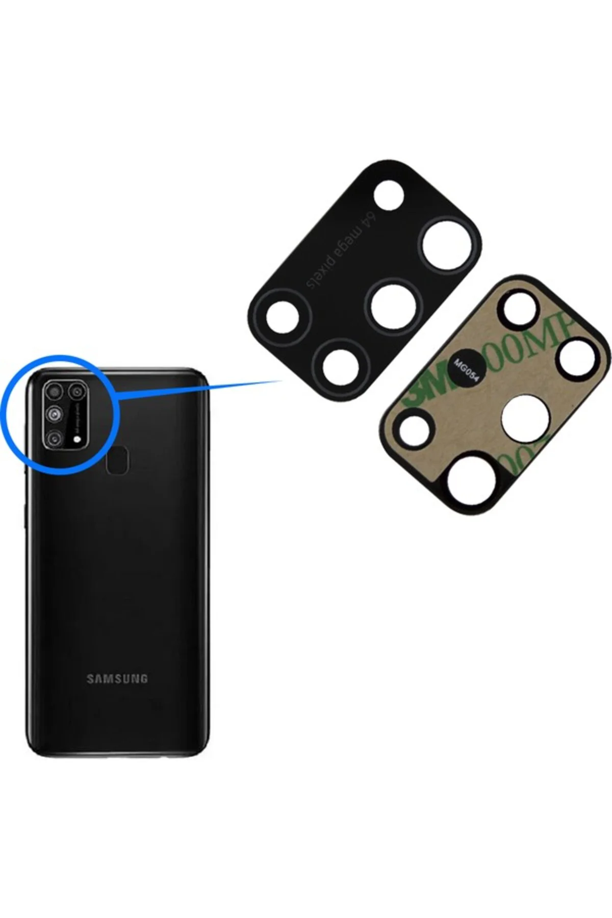 Samsung Galaxy M31 Uyumlu Arka Kamera Camı Lens Yapışkanlı