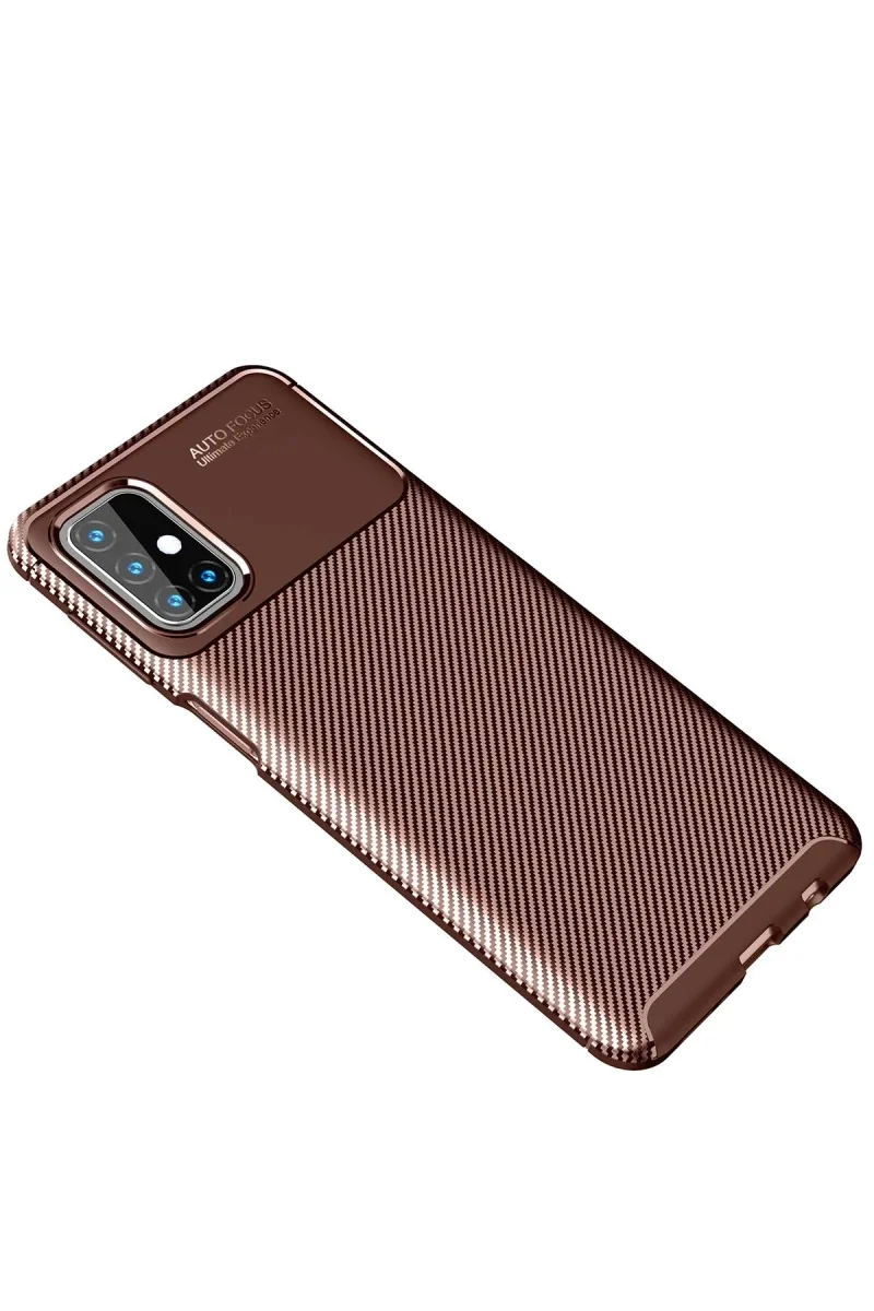 Samsung Galaxy M31S Kılıf Auto Focus Karbon Kapak - Kahverengi
