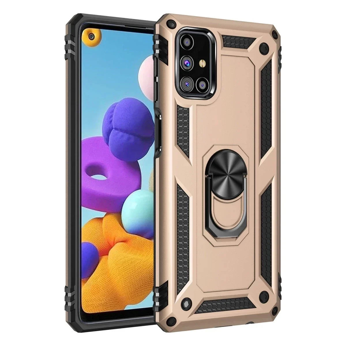 Samsung Galaxy M31S Kılıf Sofya Yüzüklü Silikon Kapak - Gold