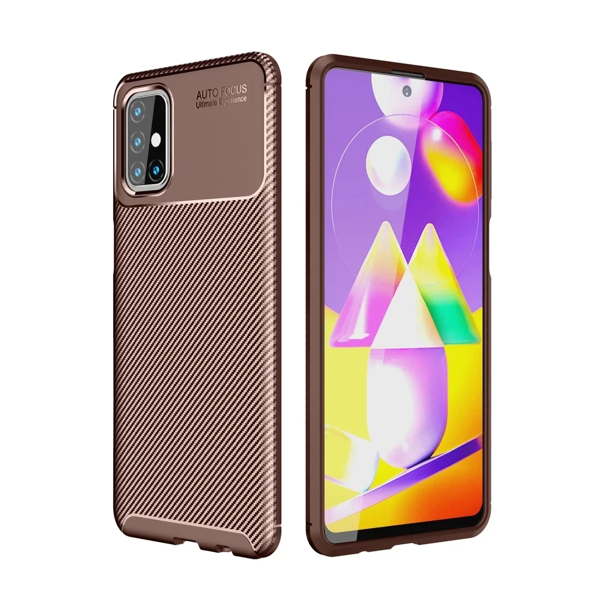 Samsung Galaxy M31S Kılıf Auto Focus Karbon Kapak - Kahverengi