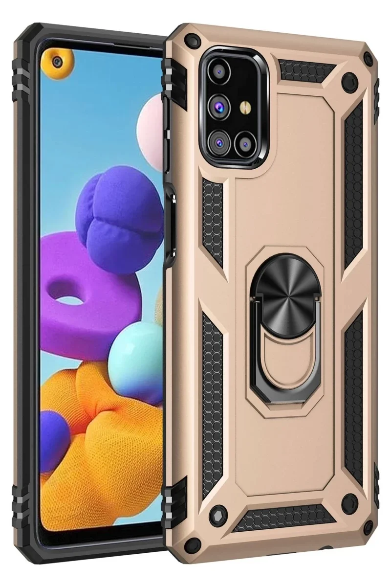 Samsung Galaxy M31S Kılıf Sofya Yüzüklü Silikon Kapak - Gold