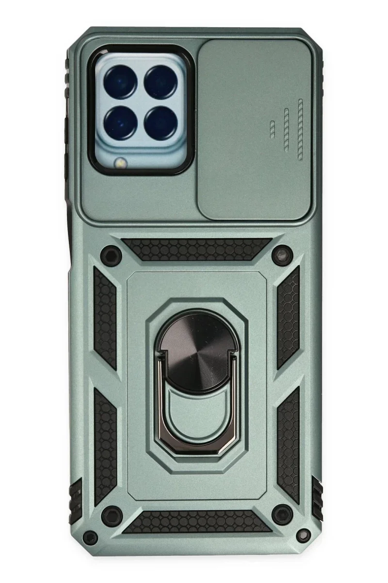 Samsung Galaxy M33 Kılıf Pars Lens Yüzüklü Silikon - Yeşil