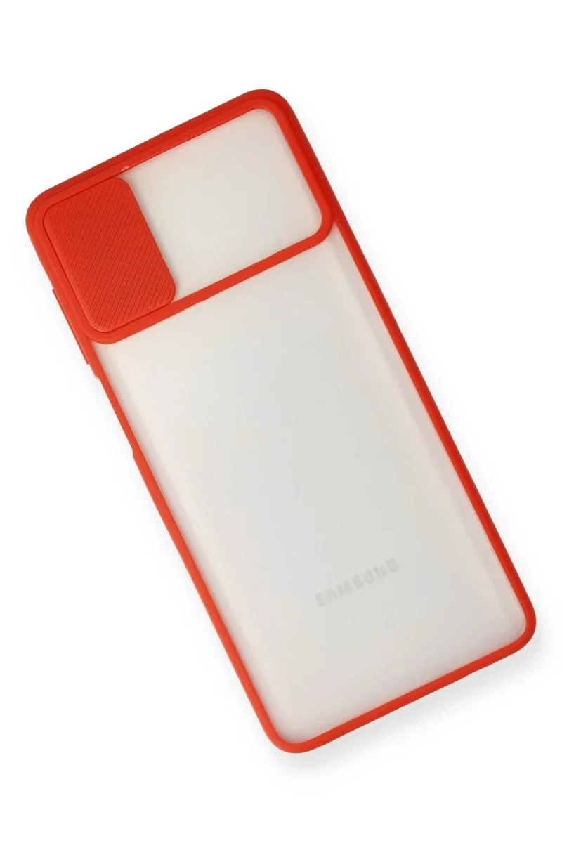 Samsung Galaxy M51 Kılıf Palm Buzlu Kamera Sürgülü Silikon - Kırmızı Samsung Galaxy M51 Kılıf Palm Buzlu Kamera Sürgülü Silikon - Kırmızı