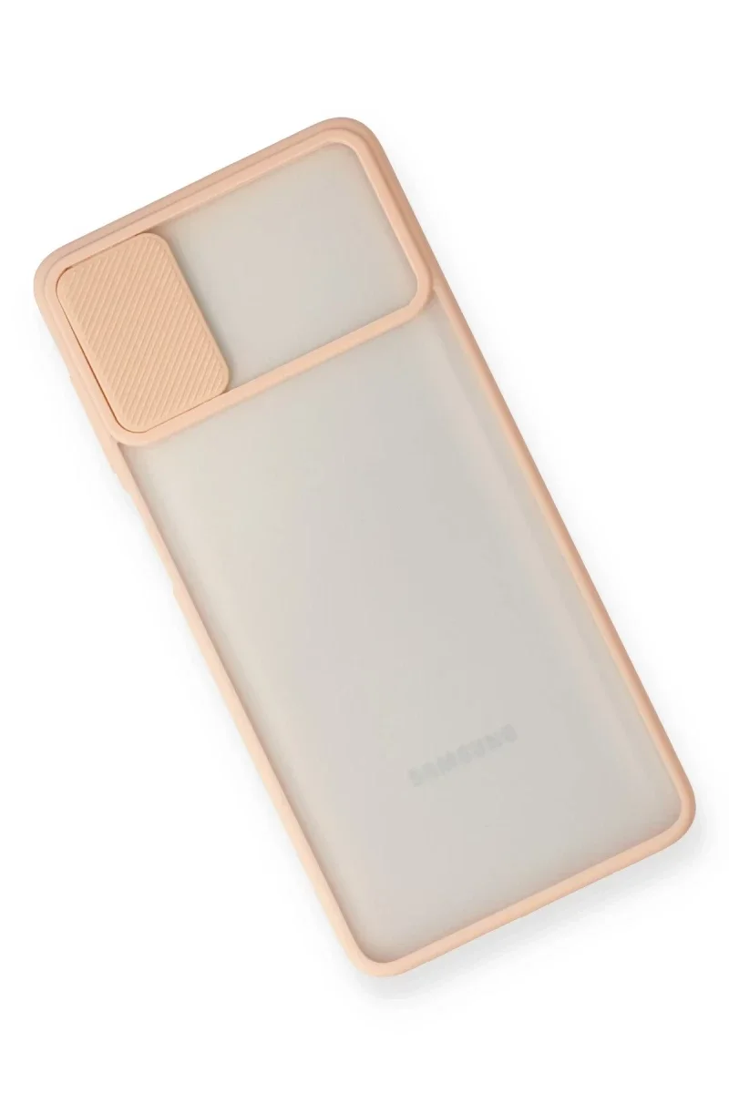 Samsung Galaxy M51 Kılıf Palm Buzlu Kamera Sürgülü Silikon - Pembe Samsung Galaxy M51 Kılıf Palm Buzlu Kamera Sürgülü Silikon - Pembe