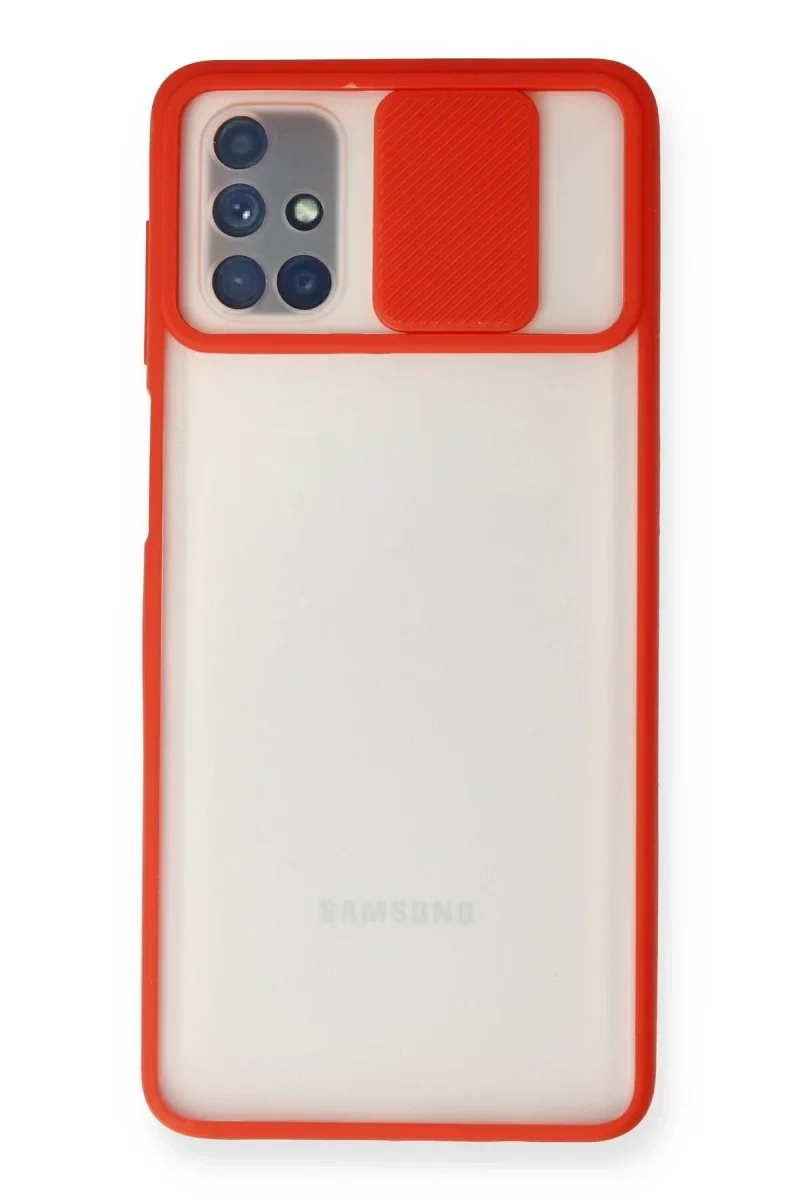 Samsung Galaxy M51 Kılıf Palm Buzlu Kamera Sürgülü Silikon - Kırmızı Samsung Galaxy M51 Kılıf Palm Buzlu Kamera Sürgülü Silikon - Kırmızı