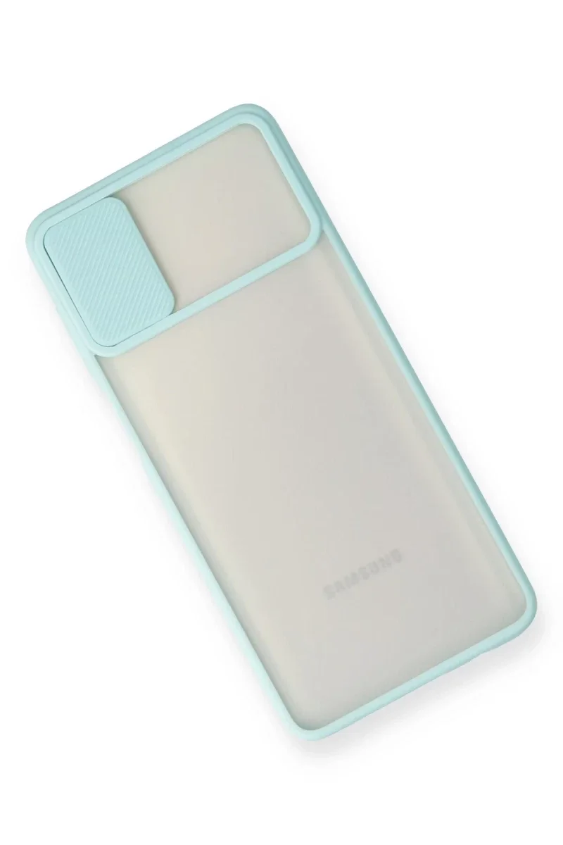Samsung Galaxy M51 Kılıf Palm Buzlu Kamera Sürgülü Silikon - Turkuaz Samsung Galaxy M51 Kılıf Palm Buzlu Kamera Sürgülü Silikon - Turkuaz
