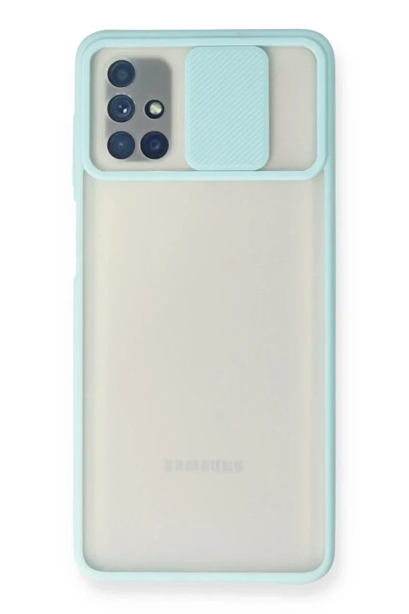 Samsung Galaxy M51 Kılıf Palm Buzlu Kamera Sürgülü Silikon - Turkuaz Samsung Galaxy M51 Kılıf Palm Buzlu Kamera Sürgülü Silikon - Turkuaz