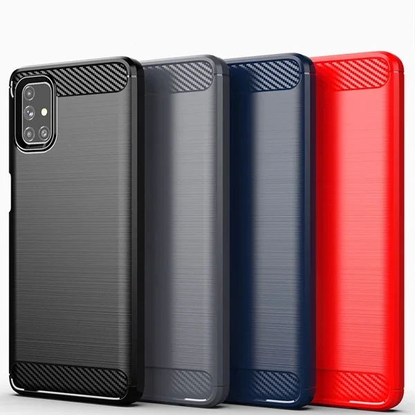 Samsung Galaxy M51 Silikon Kılıf Brushed Carbon Fiber - Darbeye Dayanıklı TPU Tam Koruyucu