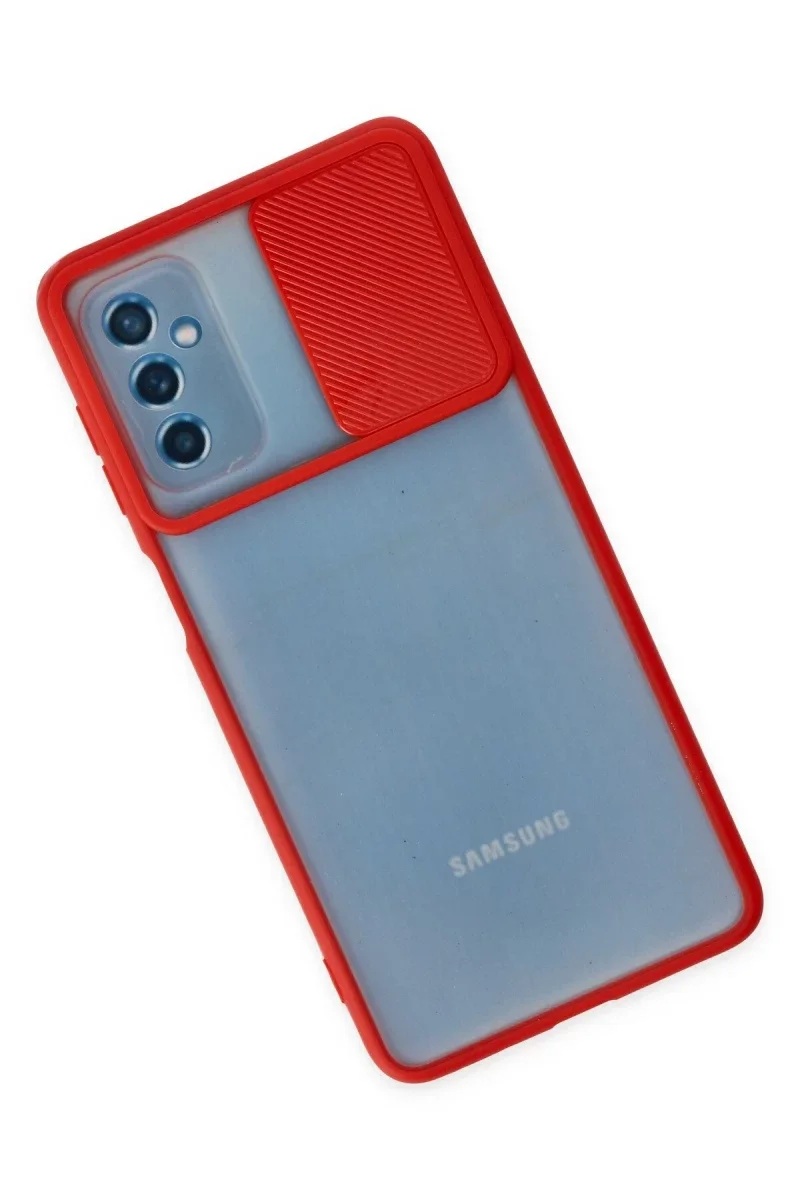 Samsung Galaxy M52 5G Kılıf Palm Buzlu Kamera Sürgülü Silikon - Kırmızı